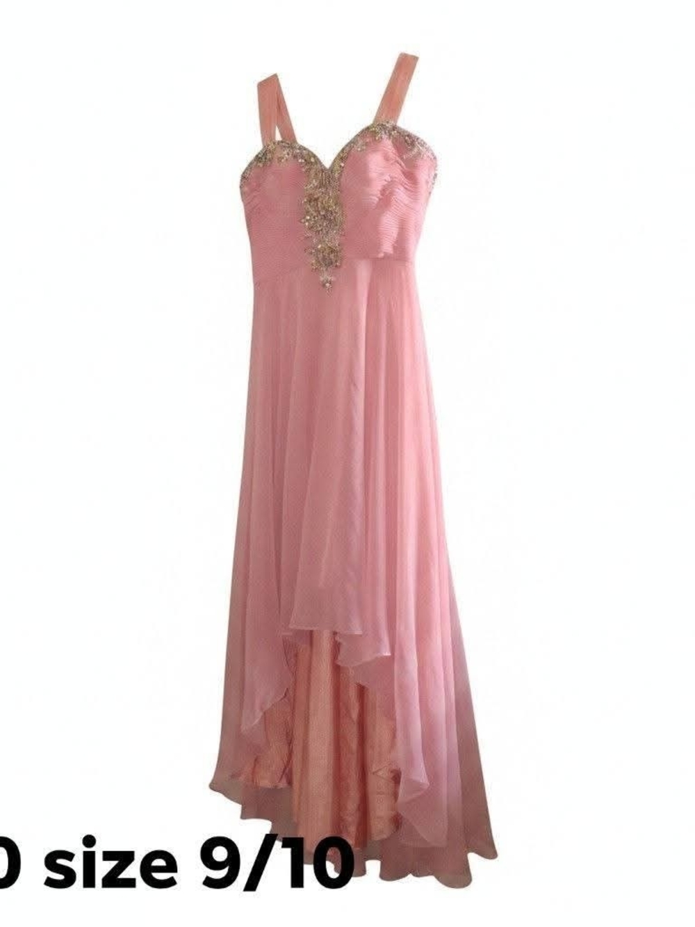 Elegant Pink High-Low Evening Dress with Gold Embellishment